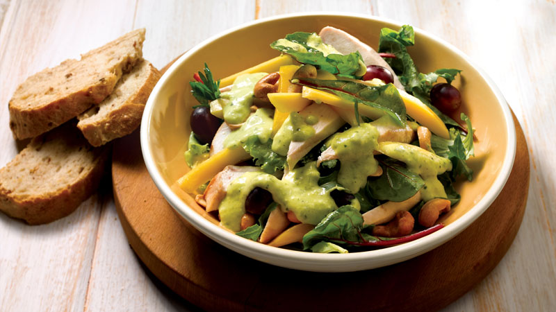 Warm Chicken Salad with Cashew Nuts and Mango Dressing