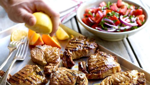 Citrus Marinated Lamb Chops with Moroccan Style Tomato Salad