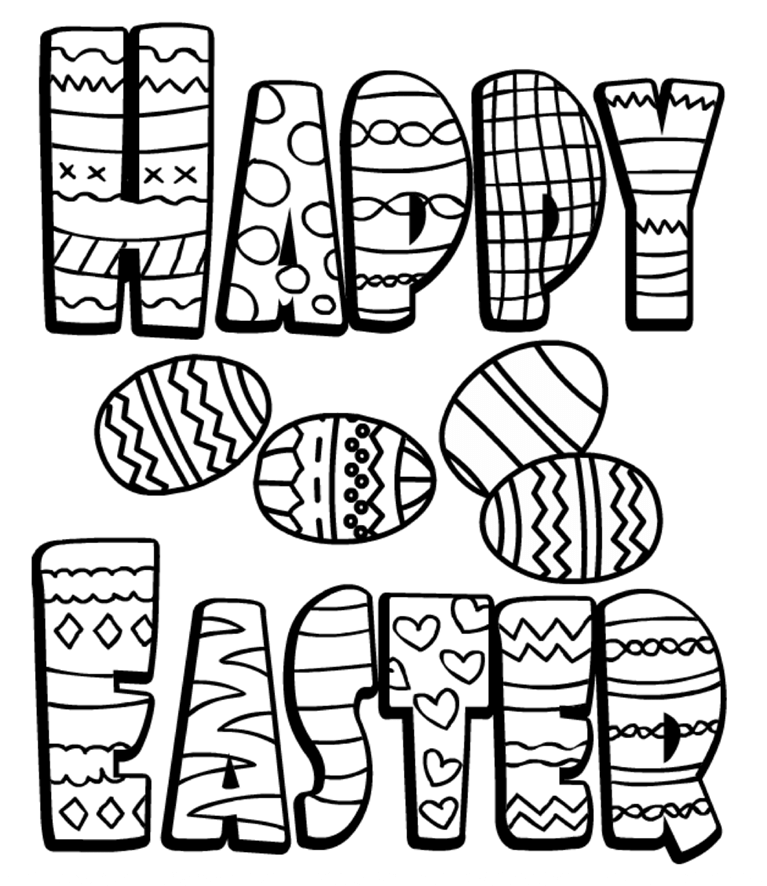 happy easter text colouring